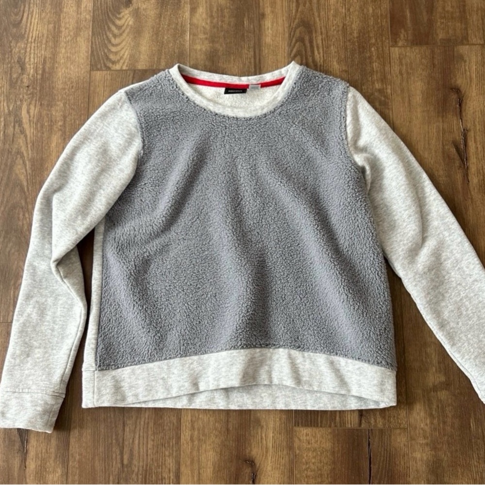 Cozy Two-Tone Gray Sherpa Front Sweatshirt
